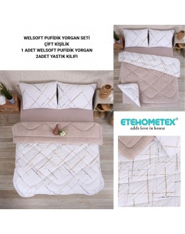 ETE HOMETEX ÇİFT KİŞİLİK LÜX WELSOFT YORGAN SETİ 195X215CM YANSIMA BEJ 8696474231937
